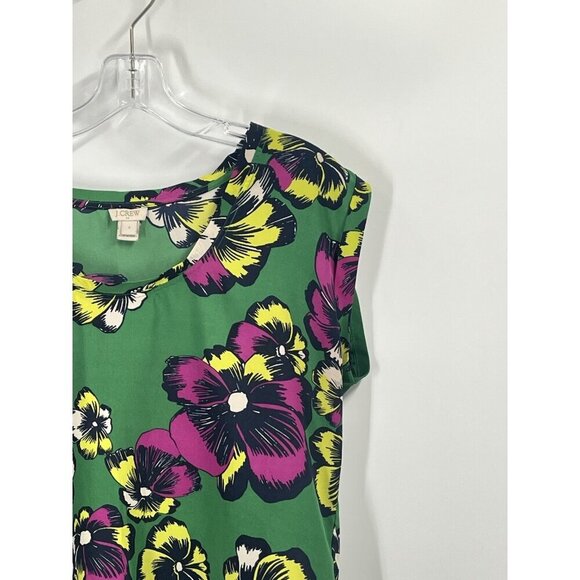 J Crew Green Floral Short Sleeve Blouse Top Sz 6 Tropical Resort Vacation - Picture 2 of 5